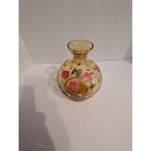 Beautiful Amber Vase With Painted Flowers